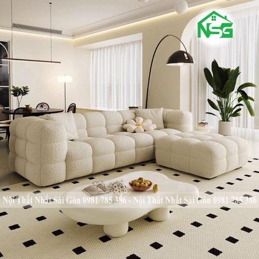 Sofa băng vải lông cừu trắng tinh tế NSG B6