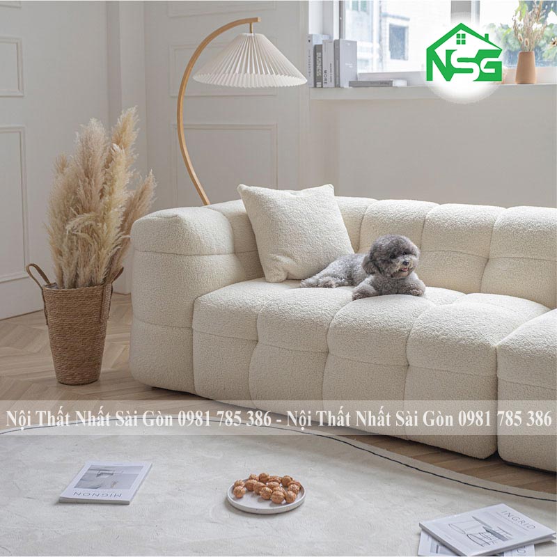 Sofa băng vải lông cừu trắng tinh tế NSG B6