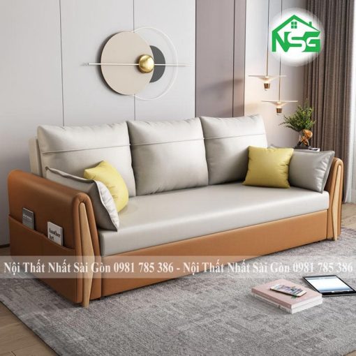 Sofa giường kéo thiết kế tay gỗ sang trọng NSG-GK11