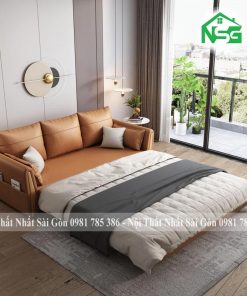 Sofa giường kéo thiết kế tay gỗ sang trọng NSG-GK11