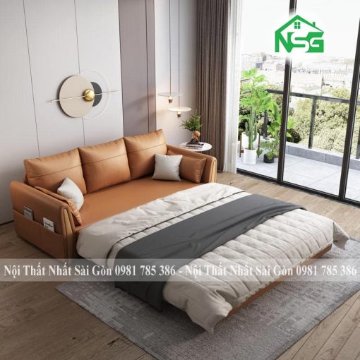 Sofa giường kéo thiết kế tay gỗ sang trọng NSG-GK11